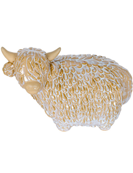 High-quality metal and wood construction of Hill Interiors SKU 24146 Large Alora Ceramic Highland Cow, detailed view for UK cus