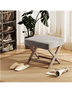 HOMCOM Vintage Footstool Padded Seat X Leg Chair Velvet Cover Shabby Chic Footrest Solid Rubber Wood Frame 49.5 x 45 x 41 cm Gre 2