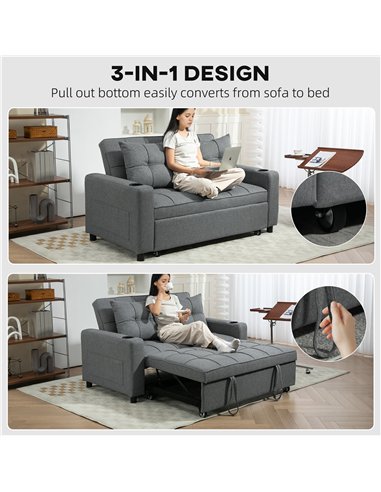HOMCOM Two-Seater Pull-Out Sofa Bed - Charcoal Grey