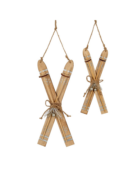 High-quality metal and wood construction of Hill Interiors SKU 24116 Large Natural Rustic Crossed Skis, detailed view for UK cu