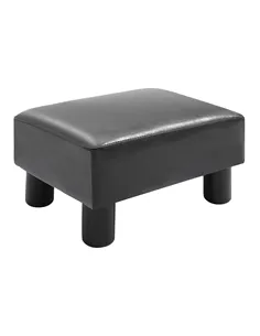 HOMCOM Faux Leather Footstool, Small Foot Rest, Rectangle Sofa Stool for Bedroom Living Room, Black
