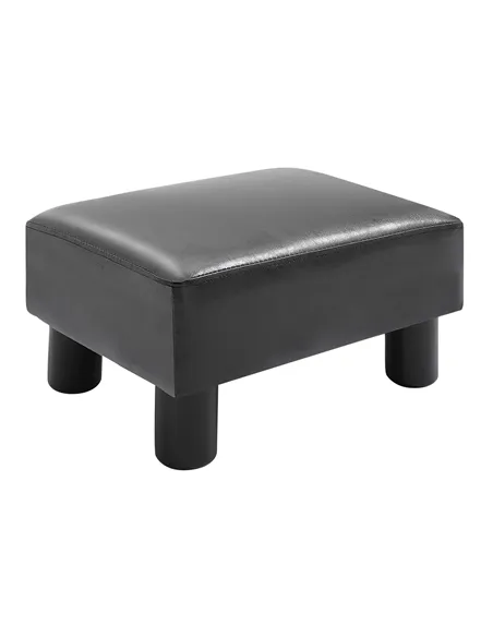 HOMCOM Faux Leather Footstool, Small Foot Rest, Rectangle Sofa Stool for Bedroom Living Room, Black