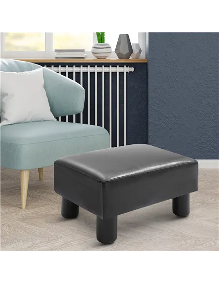 HOMCOM Faux Leather Footstool, Small Foot Rest, Rectangle Sofa Stool for Bedroom Living Room, Black