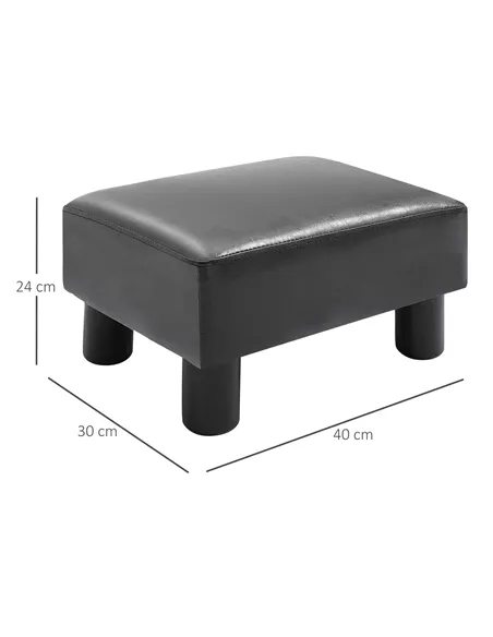 HOMCOM Faux Leather Footstool, Small Foot Rest, Rectangle Sofa Stool for Bedroom Living Room, Black
