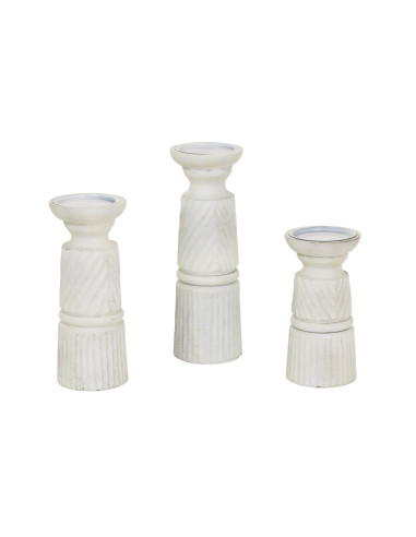 High-quality metal and wood construction of Hill Interiors SKU 24210 Large White Carved Candle Holder, detailed view for UK cus