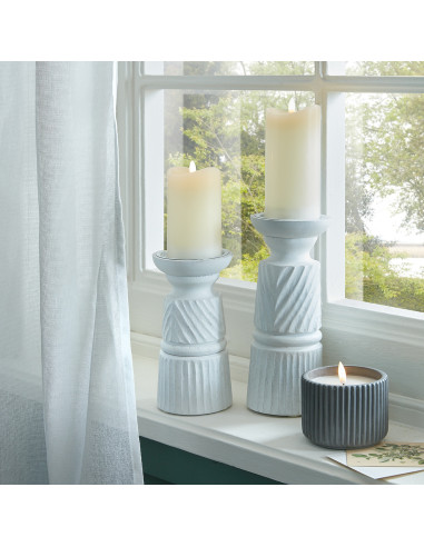 Full dimensions and specifications of Hill Interiors Large White Carved Candle Holder 24210: Height 30.00cm, Width 10.00cm, per