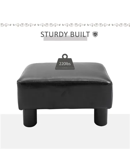 HOMCOM Faux Leather Footstool, Small Foot Rest, Rectangle Sofa Stool for Bedroom Living Room, Black
