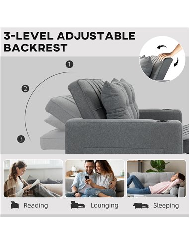 HOMCOM Two-Seater Pull-Out Sofa Bed - Charcoal Grey