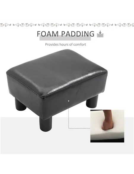 HOMCOM Faux Leather Footstool, Small Foot Rest, Rectangle Sofa Stool for Bedroom Living Room, Black