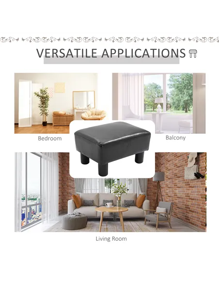 HOMCOM Faux Leather Footstool, Small Foot Rest, Rectangle Sofa Stool for Bedroom Living Room, Black