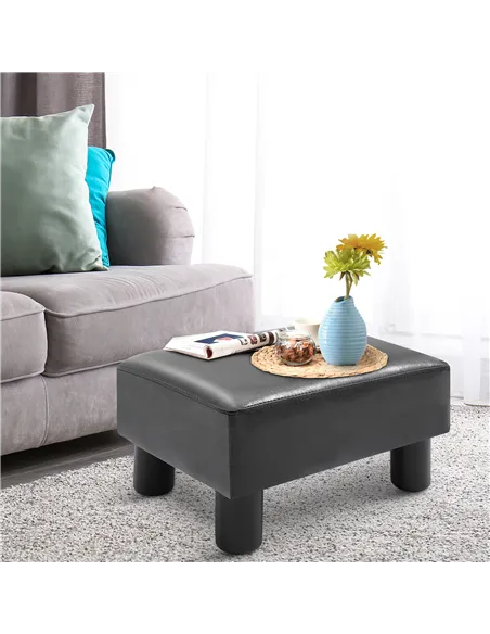 HOMCOM Faux Leather Footstool, Small Foot Rest, Rectangle Sofa Stool for Bedroom Living Room, Black