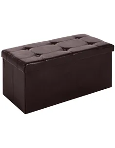 HOMCOM Folding Faux Leather Storage Cube Ottoman Bench Seat PU Rectangular Footrest Stool Box (Brown)