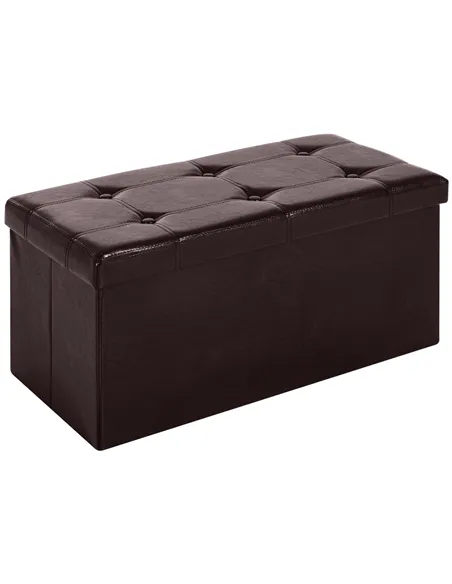 HOMCOM Folding Faux Leather Storage Cube Ottoman Bench Seat PU Rectangular Footrest Stool Box (Brown)