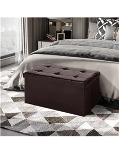 HOMCOM Folding Faux Leather Storage Cube Ottoman Bench Seat PU Rectangular Footrest Stool Box (Brown) 2