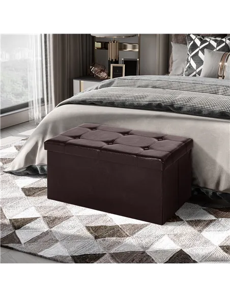 HOMCOM Folding Faux Leather Storage Cube Ottoman Bench Seat PU Rectangular Footrest Stool Box (Brown)