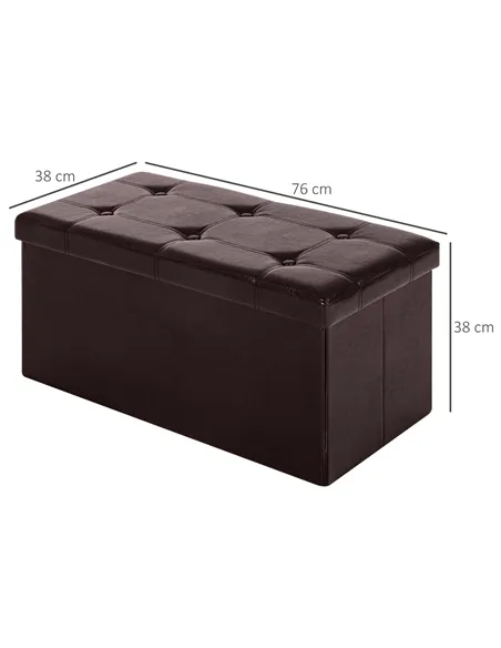 HOMCOM Folding Faux Leather Storage Cube Ottoman Bench Seat PU Rectangular Footrest Stool Box (Brown)