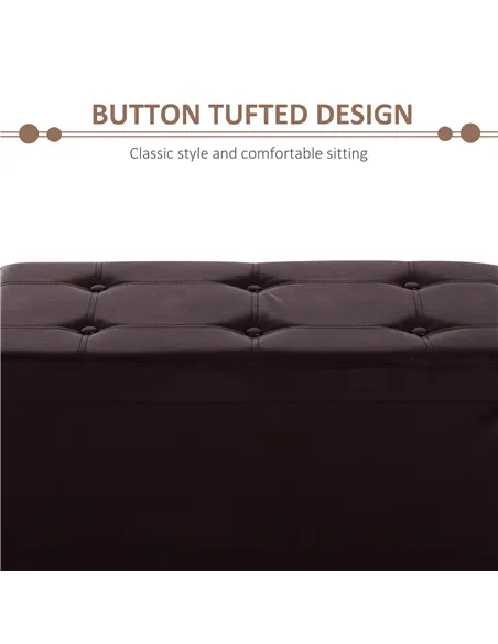HOMCOM Folding Faux Leather Storage Cube Ottoman Bench Seat PU Rectangular Footrest Stool Box (Brown)