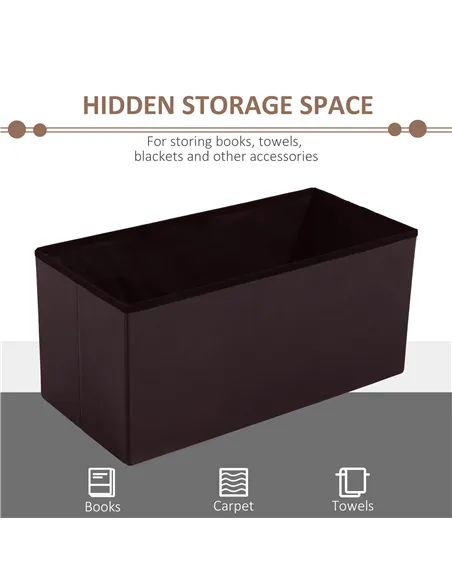 HOMCOM Folding Faux Leather Storage Cube Ottoman Bench Seat PU Rectangular Footrest Stool Box (Brown)