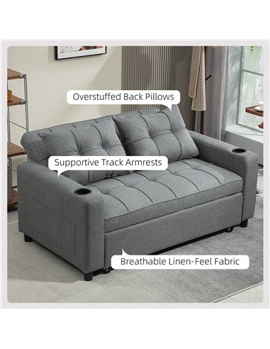 HOMCOM Two-Seater Pull-Out Sofa Bed - Charcoal Grey