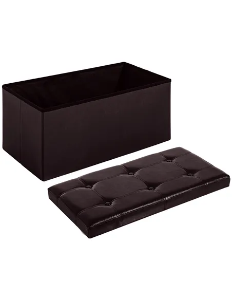 HOMCOM Folding Faux Leather Storage Cube Ottoman Bench Seat PU Rectangular Footrest Stool Box (Brown)