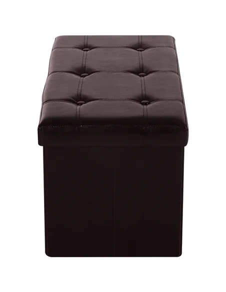 HOMCOM Folding Faux Leather Storage Cube Ottoman Bench Seat PU Rectangular Footrest Stool Box (Brown)