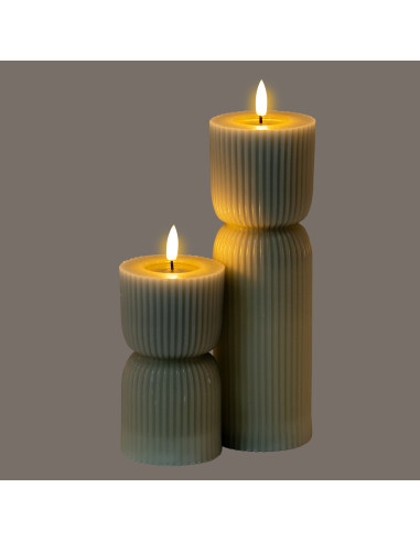 High-quality metal and wood construction of Hill Interiors SKU 24276 Luxe Collection Natural Glow 2.75x6 Grey Carved LED Candle