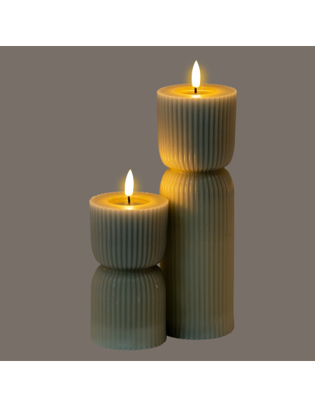 High-quality metal and wood construction of Hill Interiors SKU 24276 Luxe Collection Natural Glow 2.75x6 Grey Carved LED Candle