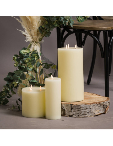 High-quality metal and wood construction of Hill Interiors SKU 19996 Luxe Collection Natural Glow 3 x 8 LED Cream Wax Candle, d