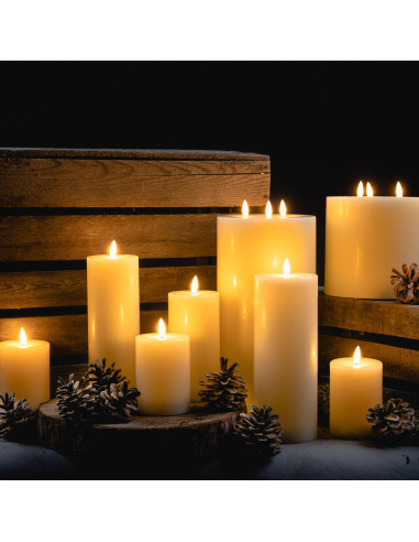 Full dimensions and specifications of Hill Interiors Luxe Collection Natural Glow 3 x 8 LED Cream Wax Candle 19996: Height 20.0