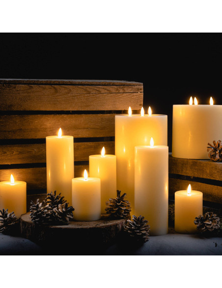 Full dimensions and specifications of Hill Interiors Luxe Collection Natural Glow 3.5 x 9 LED Cream Wax Candle 19997: Height 23