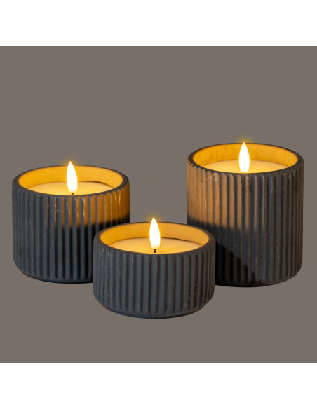 High-quality metal and wood construction of Hill Interiors SKU 24231 Luxe Collection Natural Glow Chalk Ribbed Small Led Candle
