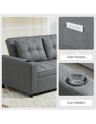 HOMCOM Two-Seater Pull-Out Sofa Bed - Charcoal Grey