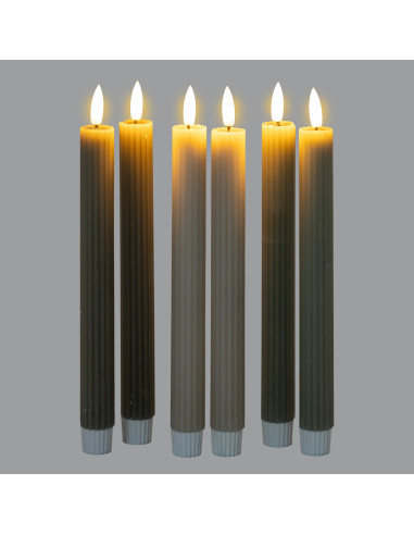 High-quality metal and wood construction of Hill Interiors SKU 24242 Luxe Collection Natural Glow Grey  Ribbed Taper Candles, d