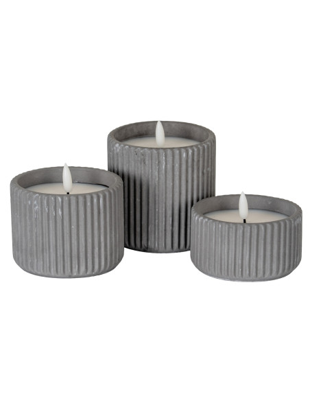 Affordable industrial style furniture Hill Interiors Luxe Collection Natural Glow Grey Ribbed Medium Led Candle 24235 for moder