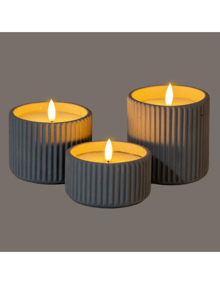 High-quality metal and wood construction of Hill Interiors SKU 24234 Luxe Collection Natural Glow Ribbed Small Led Candle, deta