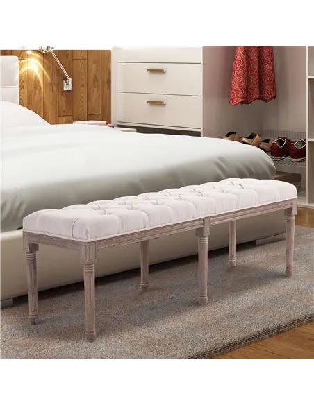 HOMCOM Bed End Side Chaise Lounge Sofa Stool Chic Button Tufted Window Hallway Seat Bench Wooden Leg Fabric Cover Padded Beige