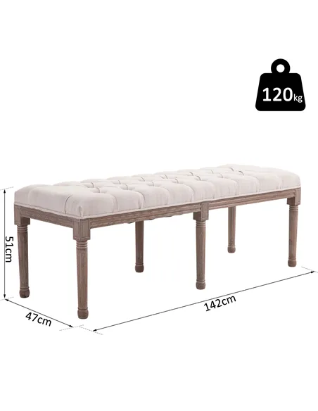 HOMCOM Bed End Side Chaise Lounge Sofa Stool Chic Button Tufted Window Hallway Seat Bench Wooden Leg Fabric Cover Padded Beige