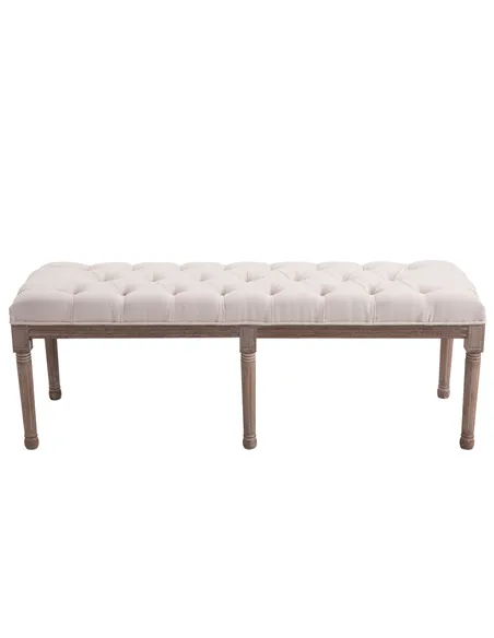 HOMCOM Bed End Side Chaise Lounge Sofa Stool Chic Button Tufted Window Hallway Seat Bench Wooden Leg Fabric Cover Padded Beige