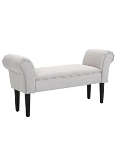 HOMCOM Small-sized Bed End Side Chaise Lounge Sofa Window Seat Arm Bench Wooden Leg Fabric Cover (Grey)