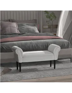 HOMCOM Small-sized Bed End Side Chaise Lounge Sofa Window Seat Arm Bench Wooden Leg Fabric Cover (Grey) 2