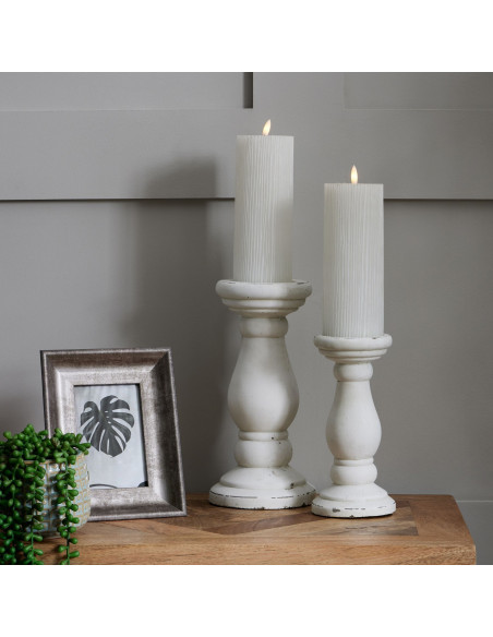 Full dimensions and specifications of Hill Interiors Matt White Ceramic Candle Holder 22260: Height 30.00cm, Width 14.50cm, per