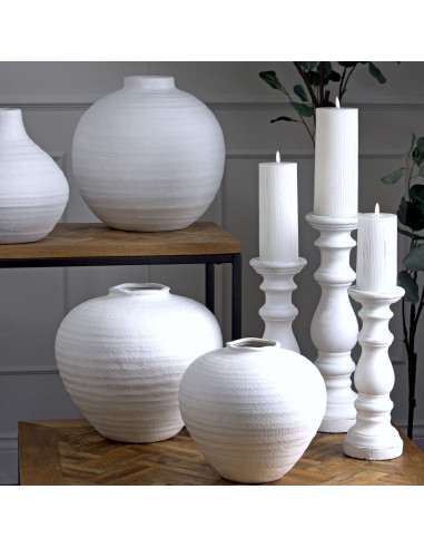 Affordable industrial style furniture Hill Interiors Matt White Small Ceramic Column Candle Holder 22253 for modern home decor,