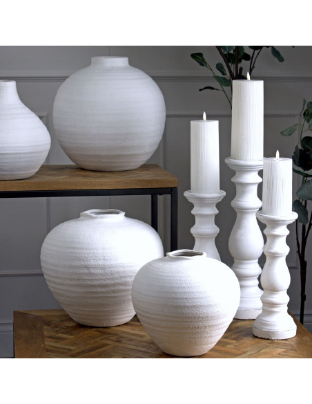 Affordable industrial style furniture Hill Interiors Matt White Small Ceramic Column Candle Holder 22253 for modern home decor,