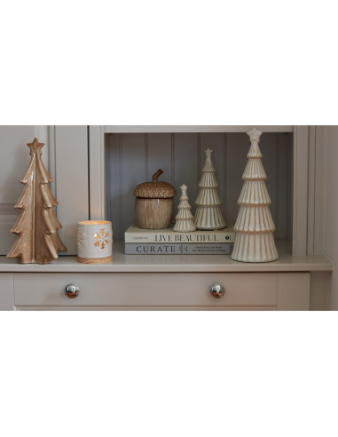 High-quality metal and wood construction of Hill Interiors SKU 24159 Medium Alora Ceramic Snowy Layered Tree With Star, detaile