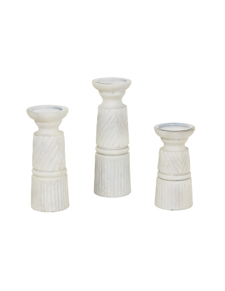 High-quality metal and wood construction of Hill Interiors SKU 24209 Medium White Carved Candle Holder, detailed view for UK cu