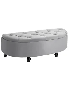 HOMCOM Semi-Circle Ottoman Storage Bench, Bed End Bench, Tufted Upholstered Window Seat Footrest Stool with Rubberwood Legs for 