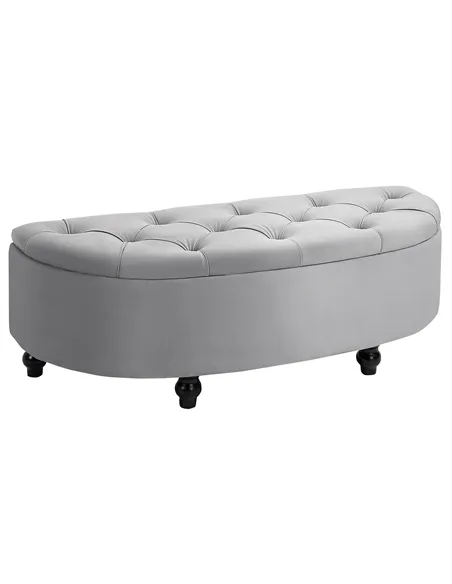 HOMCOM Semi-Circle Ottoman Storage Bench, Bed End Bench, Tufted Upholstered Window Seat Footrest Stool with Rubberwood Legs for 