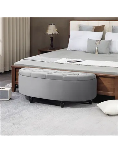 HOMCOM Semi-Circle Ottoman Storage Bench, Bed End Bench, Tufted Upholstered Window Seat Footrest Stool with Rubberwood Legs for 