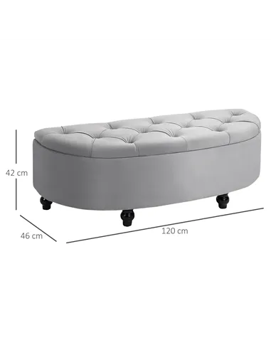 HOMCOM Semi-Circle Ottoman Storage Bench, Bed End Bench, Tufted Upholstered Window Seat Footrest Stool with Rubberwood Legs for 