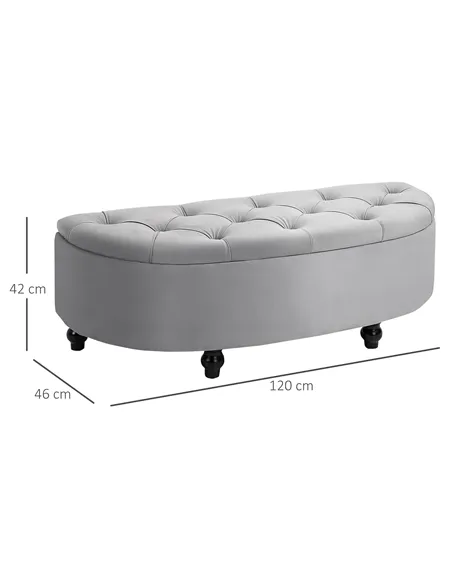 HOMCOM Semi-Circle Ottoman Storage Bench, Bed End Bench, Tufted Upholstered Window Seat Footrest Stool with Rubberwood Legs for 